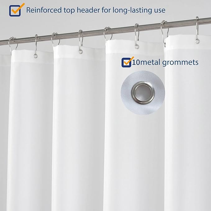 N&Y HOME Fabric Shower Curtain Liner 54 x 72 inches Bath Stall Size, Hotel Quality, Washable, Water Repellent, White Bathroom Curtains with Grommets, 54x72