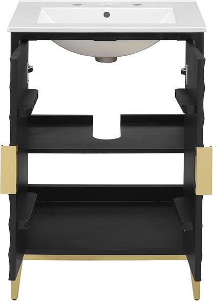 Modway Beau 24 Inch Wood Bathroom Vanity Cabinet in White Black