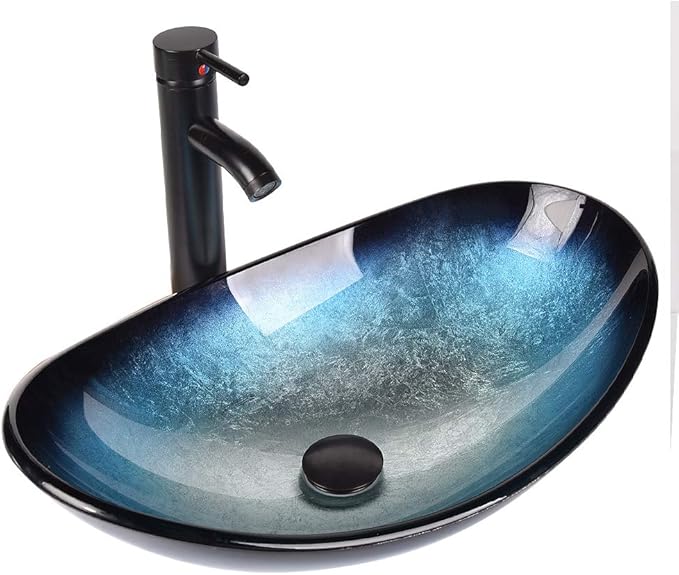 36 Inch Black Floating Bathroom Vanity with 2-Doors and 1-Drawer, Modern Wall Mounted Cabinet with Blue Boat Vessel Sink Top