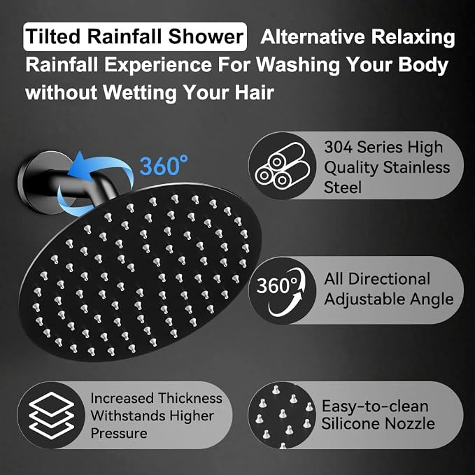 Shower Systems Round Shower Faucet Set,12+6" Dual Rainfall Shower head with 2 in 1 Handheld Spray, Wall Mount Push Button Shower Set with Valve and Trim Kit Matte Black, Can Use All at Once