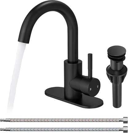 Fransiton Bathroom Faucets, Bar Sink Faucet Single Hole for Bathroom Kitchen Campers with Deck Plate Outdoor Faucet Vessel Farmhouse Vanity Lavatory (Matte Black - C)