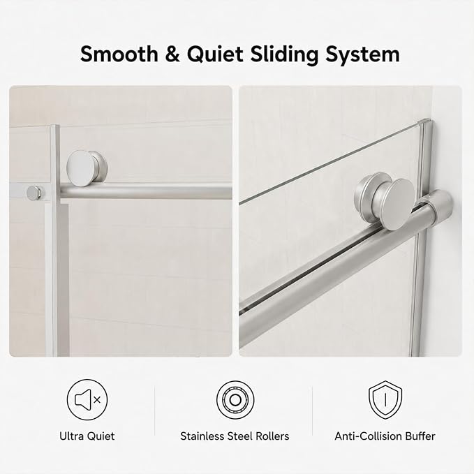 60" W x 73" H Single Sliding Glass Shower Door, Chrome Finish | Frameless Water Repellent Bypasss Walk-in Bathroom Door, 5/16" (8mm) SGCC Tempered with Explosion-Proof Film, Nano Coating