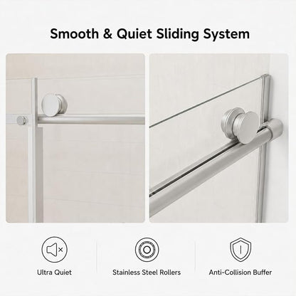 60" W x 73" H Single Sliding Glass Shower Door, Chrome Finish | Frameless Water Repellent Bypasss Walk-in Bathroom Door, 5/16" (8mm) SGCC Tempered with Explosion-Proof Film, Nano Coating
