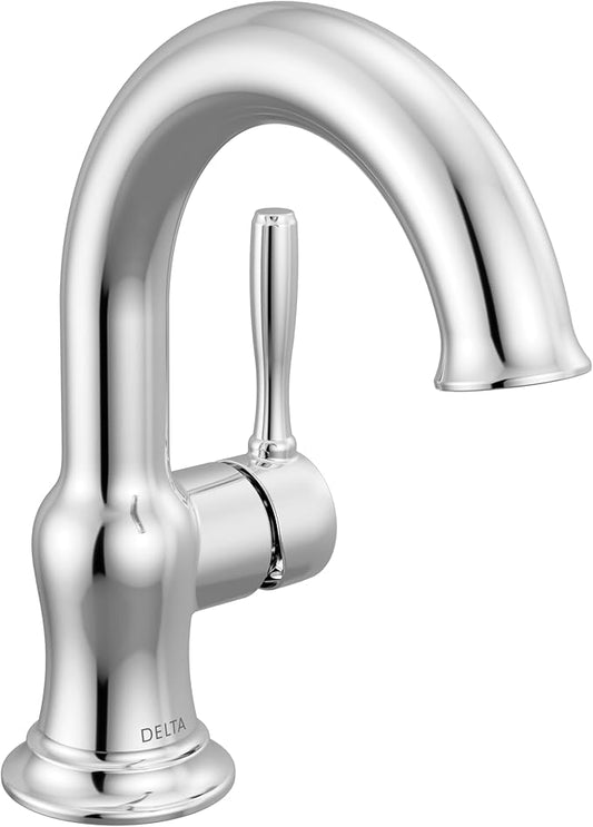 Delta Roe Chrome Bathroom Faucet 1 Hole, Single Hole Bathroom Sink Faucet for Vanity, Push-Pop Drain Assembly, Chrome 15985LF
