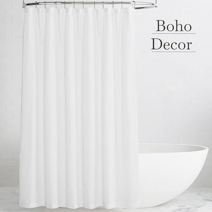 KGORGE Linen Sheer Shower Curtains White for Bathroom Bathtub Decor | Semi-Sheer Waterproof Fabric Lightweight Button Hole Half Privacy Quick Dry Drapes, Hooks Included, W72 x L84