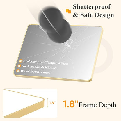 Sweetcrispy Bathroom Mirror, Vanity Mirrors for Wall, 30x48 Inch | Matte Metal Frame, Rounded Rectangle, Over Sink Home Decor, Living Room Bedroom, Gold