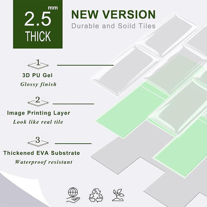 STICKGOO 10-Sheet Backsplash Peel and Stick Subway Tile, Self Adhesive Vinyl Wall Tiles, Stick on Backsplash for Kitchen and Bathroom(Thicker Design, Light Sage)