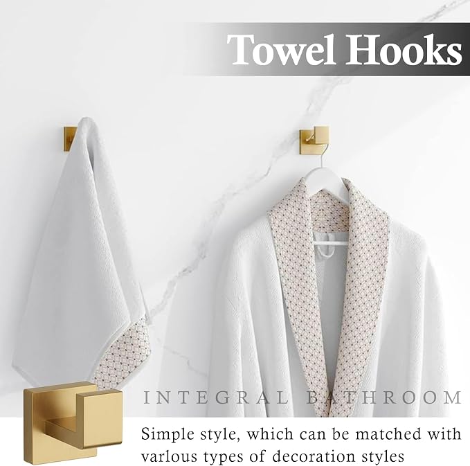 5-Piece Brushed Gold Bathroom Accessories Set 23.6 Inch Towel Bar Set. | ﻿ SUS 304 Stainless Steel Bathroom Hardware Set Towel Racks for Bathroom, Robe Towel Hooks, Toilet Paper Holder Wall Mounted.