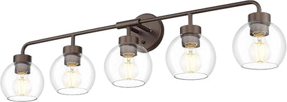 zeyu 5-Light Globe Bathroom Vanity Light, Oil Rubbed Bronze, ZS62BG-5W ORB | Large Bathroom Vanity Light, 38.5-Inch 5-Light Design, Clear Globe Glass, Oil Rubbed Bronze, Up/Down Mount, ETL Listed