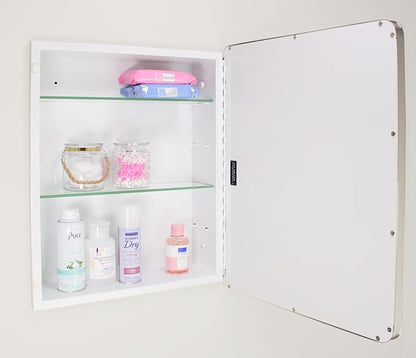 16x20 Austin Farmhouse Metal Framed Rounded Rectangle Recessed Bathroom Medicine Cabinet, Beveled Mirror, 14x18 in-Wall Opening, powder-coated Steel, Glass Shelves, Magnet Close, Brushed Nickel