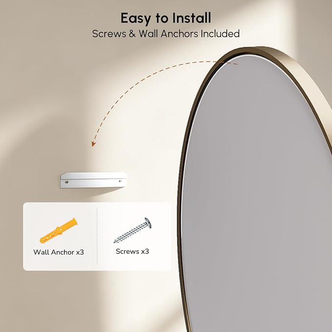 Brushed Gold Oval Bathroom Mirror 24x36 Inch | Vanity Wall Mirror, Crystal-Clear HD Glass, Rust-Proof Aluminum Frame, Inner-Curved Decor for Bedroom, Entryway Renovation