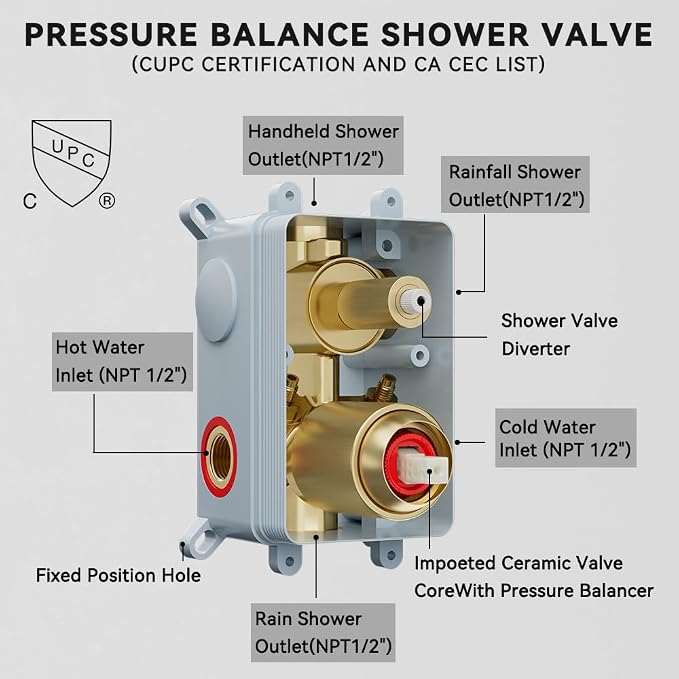 Shower System Shower Faucet Set, STARBATH 12"+6" Ceiling Mount Rain Shower Head and Handheld Spray for Two Person, Rainfall Shower System with Diverter Valve and Trim Kit Complete,Brushed Gold