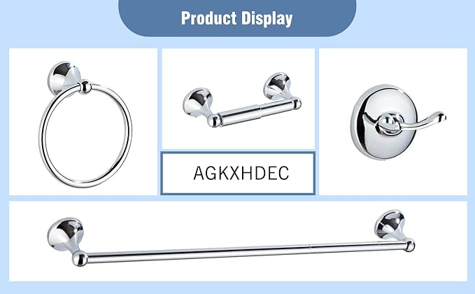 Classic Bathroom Hardware 4-piece Set,Chrome | Wall Mounted,Stainless Steel and Zinc material,Including Towel Bar,Towel Ring,Toilet Paper Holder,Robe Hook