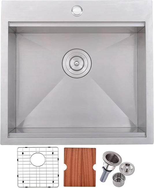 KINGO HOME Drop in Bar Sink,20 x 21 Inch Single Bowl Small Kitchen Sinks,304 Stainless Steel Topmount Wet Bar Prep Sink With Grid&Drainer&Cutting Board