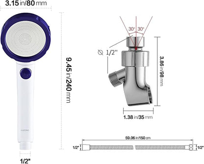 KAIYING High Pressure Handheld Shower Head with ON/OFF Pause Switch | 3 Spray Modes Shower Wand with Shut Off Button, Camper & RV Showerhead with Hose & Angle Adjustable Bracket, White & Blue