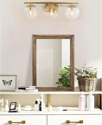 AAZZKANG Rustic Wood Mirror Rectangle Decorative Wall Mirrors with Frame | Bedroom Living Room Bathroom Entryway Hanging Small Brown