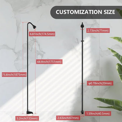 Tub Shower Conversion Kit with Riser and Shower Head, Matte Black | 70-Inch SUS304 Shower Riser, 360° Swivel Head, Diverter Tub Spout, Wall Mount