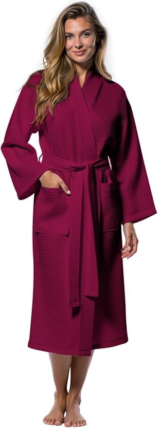 Turquaz Womens Lightweight Waffle Kimono Bathrobe for Men - Soft Quick-Dry Spa & Summer Towel Robe, Cotton Blend
