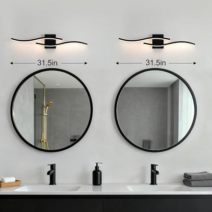 Black Curved Bathroom Vanity Light Fixture Over Mirror, 31.5 inch Modern LED Wall Lamp 5CCT Dimmable Bathroom Light Fixture Modern Vanity Lighting Wall Sconces