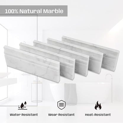 Carrara White Marble Baseboard Trim Molding, Polished, 4 Pcs | 5"x12"Marble Wall Skirting Base Trim Moulding for Shower Bathroom Kitchen Backsplash, Protects Wall, Easy to Install, Durable
