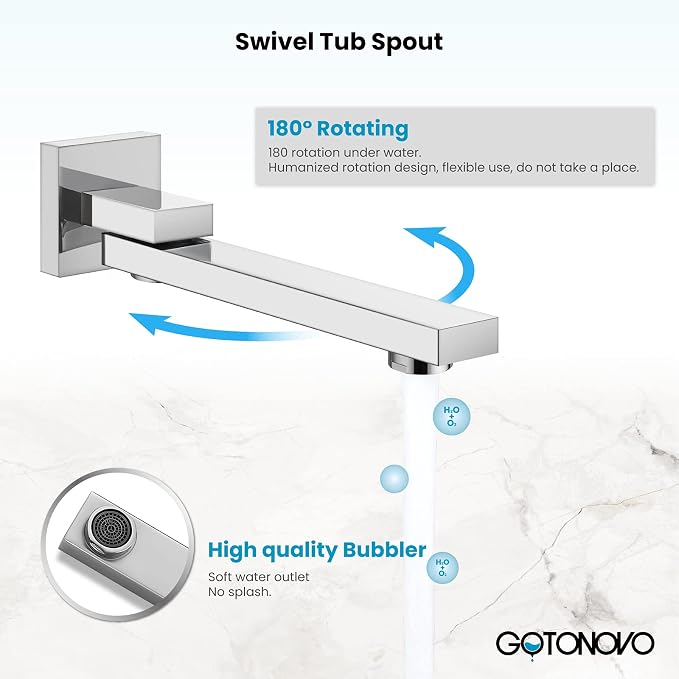 gotonovo Tub Shower Faucet Set with Valve Kit 10’’ Head,Polished Chrome | Shower System with Tub Spout,SUS304 Rain Head with Handheld Sprayer,Swivel Spout,All Metal,Rough-In Valve Trim Kit,Wall Mount