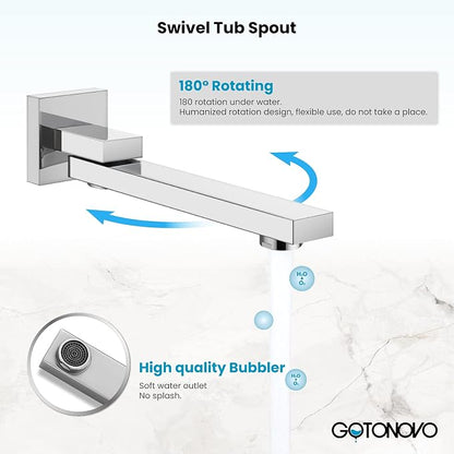 gotonovo Tub Shower Faucet Set with Valve Kit 10’’ Head,Polished Chrome | Shower System with Tub Spout,SUS304 Rain Head with Handheld Sprayer,Swivel Spout,All Metal,Rough-In Valve Trim Kit,Wall Mount