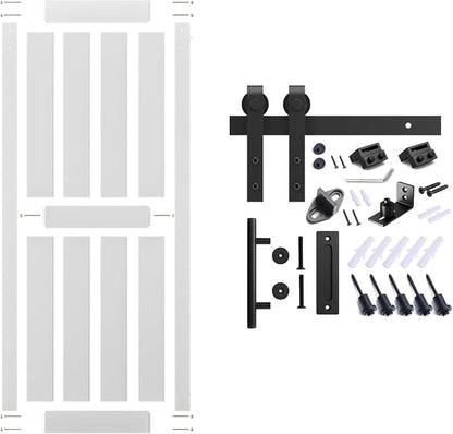34''x80'' Sliding Barn Door with 6 Ft Barn Door Hardware Kit | Pre-Drilled Holes Easy Assembly - Include Installation Manual, Water-Proof PVC Surface, H-Frame, White