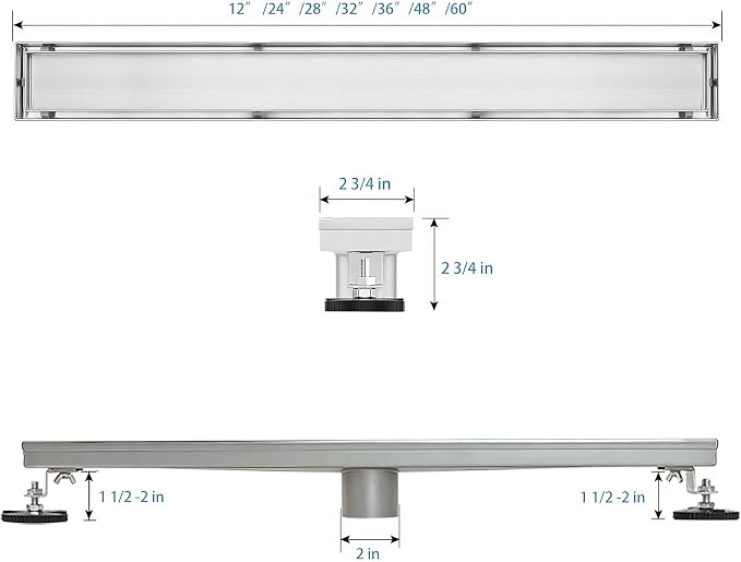 SaniteModar Linear Shower Drain 24 inch Brushed with Tile Insert Panel | AISI 304 Stainless Steel Brushed Linear Dain Rectangle Shower Floor Drain with Hair Strainer and Leveling Feet