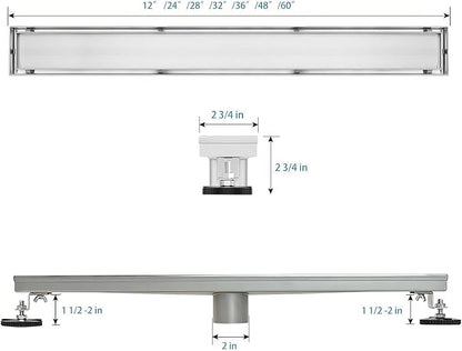 SaniteModar Linear Shower Drain 24 inch Brushed with Tile Insert Panel | AISI 304 Stainless Steel Brushed Linear Dain Rectangle Shower Floor Drain with Hair Strainer and Leveling Feet