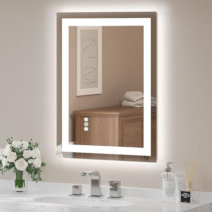 LED Bathroom Mirror 24x32 Inch | Tempered Glass - Frameless Backlit Lighted Mirror for Bathroom Vanity with Anti-Fog, 3 Colors Dimmable, Memory Function,
