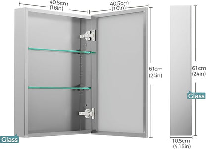 16 x 24 Inch Bathroom Medicine Cabinet with Mirror, Medicine Cabinet Mirror, Bathroom Mirror with Storage with 2 Adjustable Shelves, Assembly Required, Support Recessed or Surface Mount