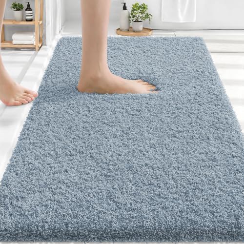 OLANLY Microfiber Bathroom Rugs 30x20, Ultra Soft Bath Mat, Airy Blue