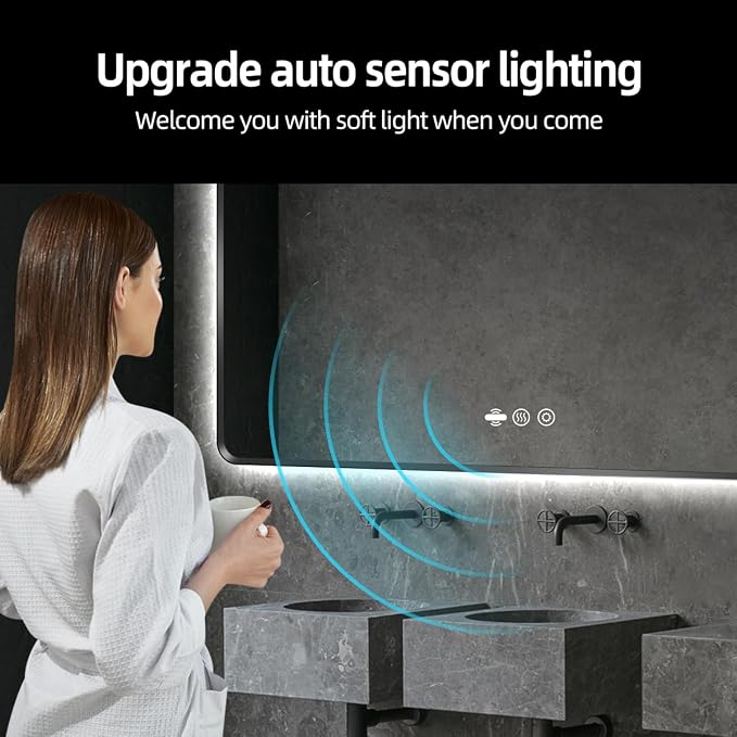 72" x 36" Black LED Mirror for Bathroom with Lights - Motion Sensor | Smart Backlit Mirror Bathroom, Anti-Fog, Stepless Dimmable & 3-Color, Metal Framed Rounded-Corner, UL-Listed, CRI≥93