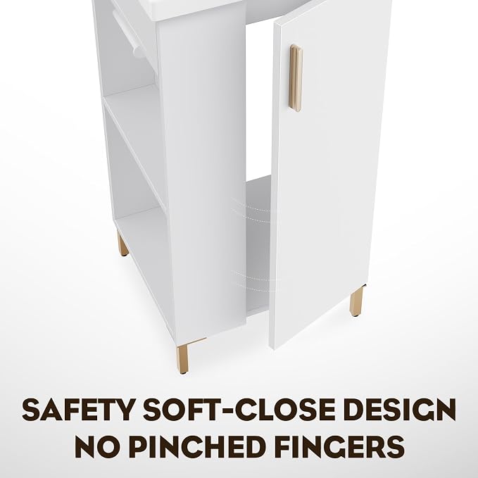 16 Inch White Pre-Assembled Bathroom Vanity Fit for Small Space, Bathroom Vanity with Ceramic Sink,Soft Close Door, Left Side Storage,Compact Modern Design,No Faucet,BV05-16-WHITE-PLUS-0128