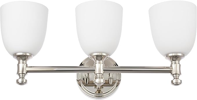 Bathroom Vanity Light, 3-Light Bathroom Light Fixtures Over Mirror, Traditional Vanity Lights for Living Room, Milk White Bell Glass Shades, Standard E26 Base, Polished Nickel