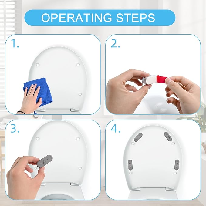 Toilet Seat Bumpers for Bidets, 4 Pack Strong Adhesive Spacers - Universal Fit for All Toilet Seats, Evenly Distributes Weight to Prevent Seat and Bowl Damage