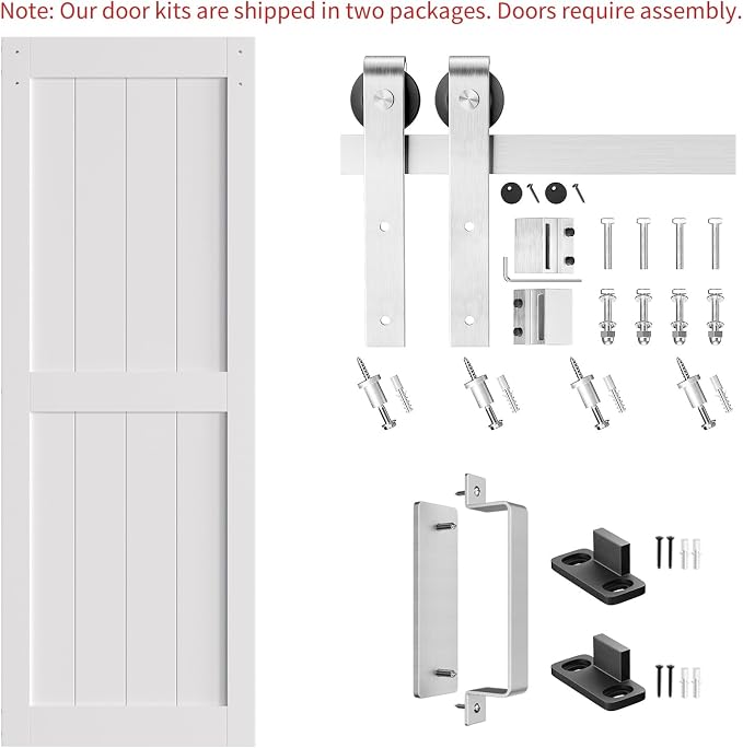 SMARTSTANDARD 30" x 84" White Sliding Barn Door with 5FT Silver Hardware | Pre-Drilled Ready to Assemble, Waterproof PVC Coating, H-Frame