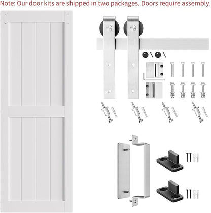 SMARTSTANDARD 30" x 84" White Sliding Barn Door with 5FT Silver Hardware | Pre-Drilled Ready to Assemble, Waterproof PVC Coating, H-Frame