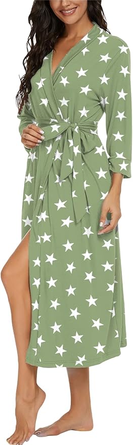 VINTATRE Women Kimono Robes Long Knit Bathrobe Lightweight Soft Knit Sleepwear V-neck Casual Ladies Loungewear