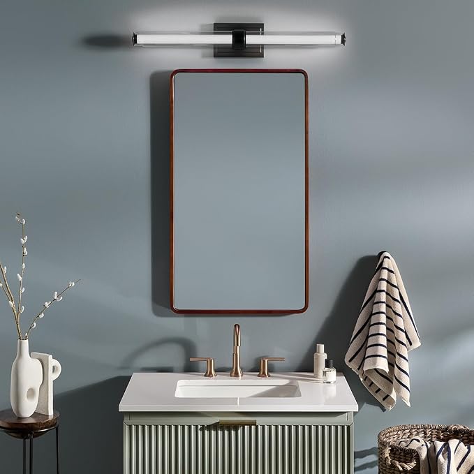 Kichler Laurene LED Bath Bar Light, Black | Linear vanity light with clear glass for mirrors and vanities (31" x 5" x 4.75"), 55239BKLED