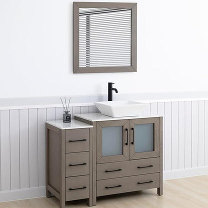 Vanity Art 42 Inch Vessel Single Sink Bathroom Vanity Cabinet with 1 Mirror, Engineered Marble Top Bathroom Cabinet Compact Set with 5 Dovetail Drawers and Soft Closing Doors, VA3130-42DG
