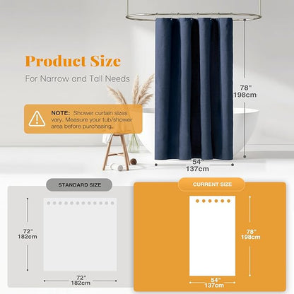 BTTN Stall Fabric Shower Curtain, 54x78 Inch Long Linen Textured Heavy Duty Thick Shower Curtain Set with 10 Plastic Hooks, Hotel Spa Weighted Waterproof Neutral Bath Curtains for Bathroom, Navy Blue