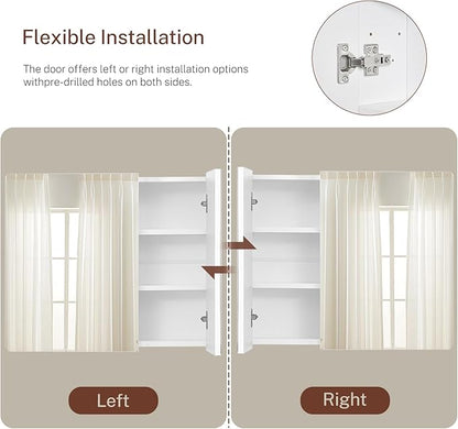 TEENFON Medicine Cabinet Mirror with 2 Doors, Mount or Recessed Bathroom Wall Cabinet, Bathroom Mirror with Storage 3 Adjustable Shelves, White, 27.6 x 22.1 inch