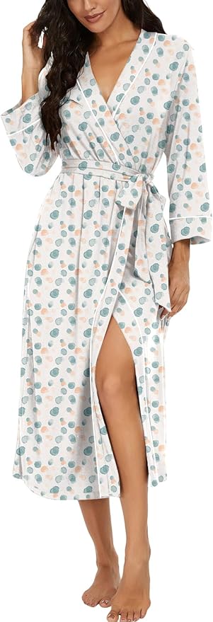 PrinStory Womens Robe Long Knit Bathrobe Lightweight Soft Robes Ladies Bath Robe