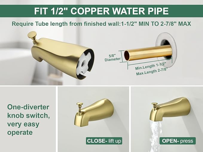 L829-3 Brushed Gold Shower Faucet Set - Complete Dual Shower Head & Handheld Combo, Tub Spout & Trim Kit