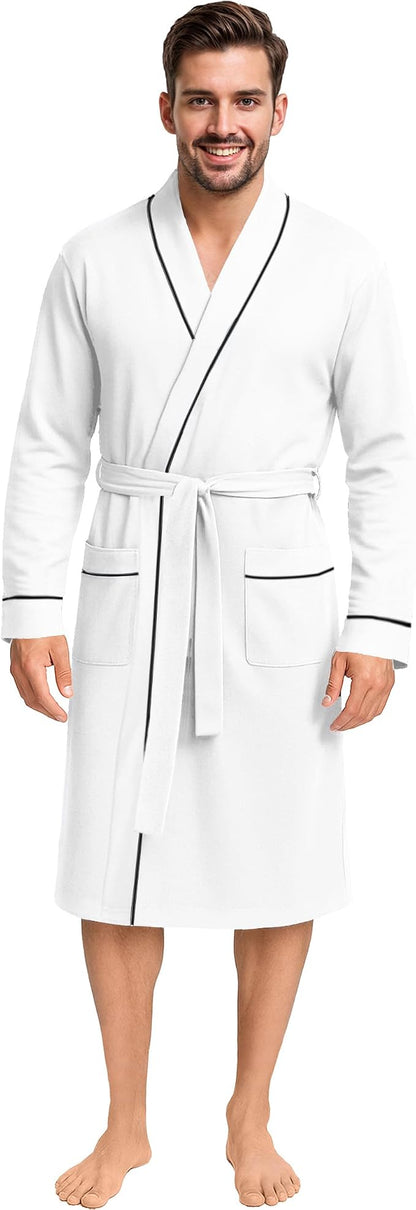 Cotton Blend Lightweight Knit Robe for Men Soft Loungewear Bathrobe