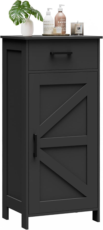 Homhedy Bathroom Storage Cabinet with Drawer & Adjustable Shelf | Freestanding Storage Cabinet for Bathroom, Entryway, Living Room & Kitchen, Black, 15.7"W