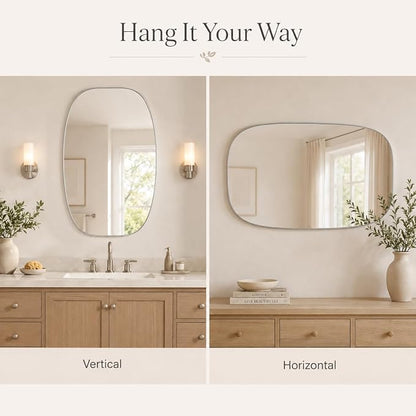 Silver Oval Bathroom Mirror 30x48 Inch | Oblong Vanity Mirror, Crystal-Clear HD Glass, Rust-Proof Aluminum Frame, Elegant Inner-Curved Edge, Modern Contemporary Style