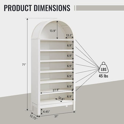 IFBUY 71" Tall Arched Bathroom Storage Cabinet, 7-Tier Modern Farmhouse Storage Cabinet with Adjustable Shelves, Wood Freestanding Cabinet for Bathroom, Living Room, Entryway, Hallway (Antique White)