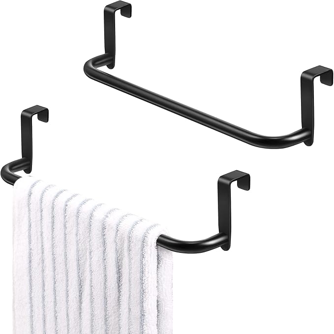 Patelai Over Cabinet Door Towel Bar, Metal Kitchen Rack,Black | Hang Inside or Outside Cabinet for Hand Towels, No Drill Install, Bathroom Organizer, Saves Counter Space, Fits Doors